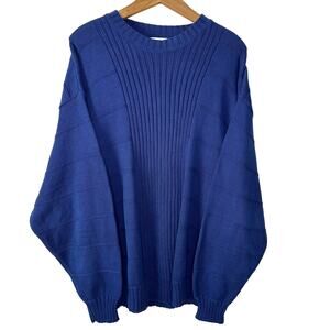 Claiborne Men's Blue Chunky Knit Classic Pullover Crew Neck Sweater Size L